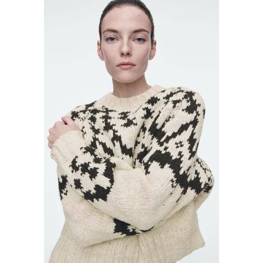 COS Fair Isle Wool Blend Crew Neck Sweater Chunky Knit Oversized Preppy Classic - Picture 3 of 16